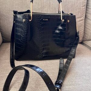 Aldo Black Leather Reptile Print Purse